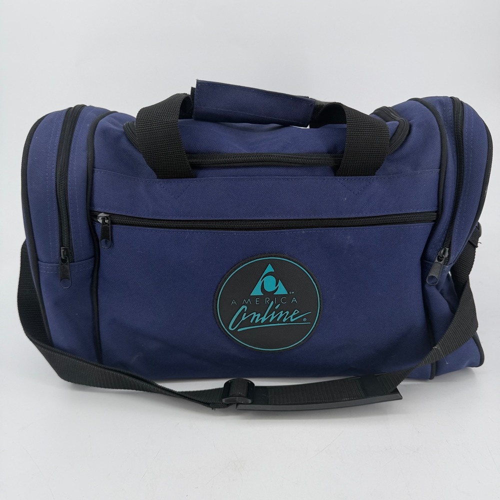 Vintage America Online AOL Duffel Bag Navy Blue Tech Promo Travel Gym Bag